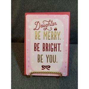 Hallmark Card Pink Red Gold For DAUGHTER "Be Merry Be Bright Be You" Snowflakes